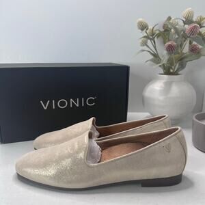 Vionic Willa II Slip-on Leather Slip On Flat Metallic Gold Women's 6.5M  NWB